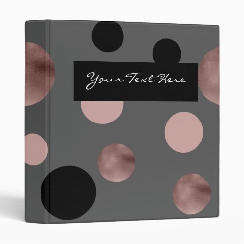 elegant faux rose gold blush pink black circles 3 ring binder