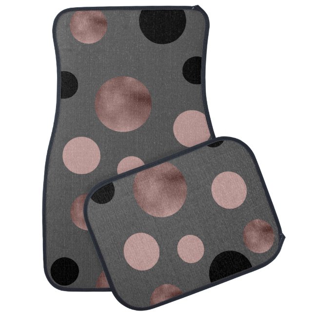 elegant faux rose gold blush pink black circles car floor mat (Set)