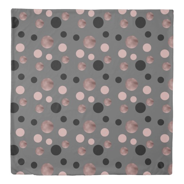 elegant faux rose gold blush pink black circles duvet cover (Front)