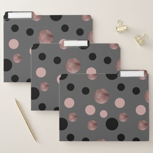 elegant faux rose gold blush pink black circles file folder