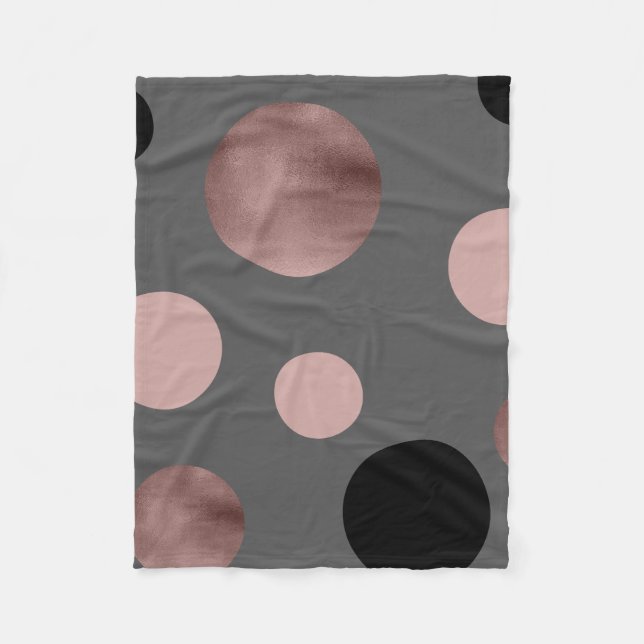 elegant faux rose gold blush pink black circles fleece blanket (Front)
