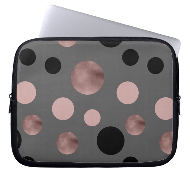 elegant faux rose gold blush pink black circles laptop sleeve (Front)