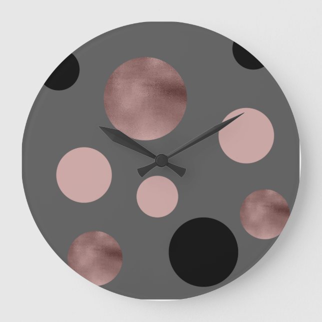elegant faux rose gold blush pink black circles large clock (Front)