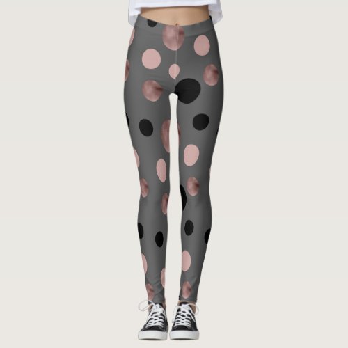 elegant faux rose gold blush pink black circles leggings