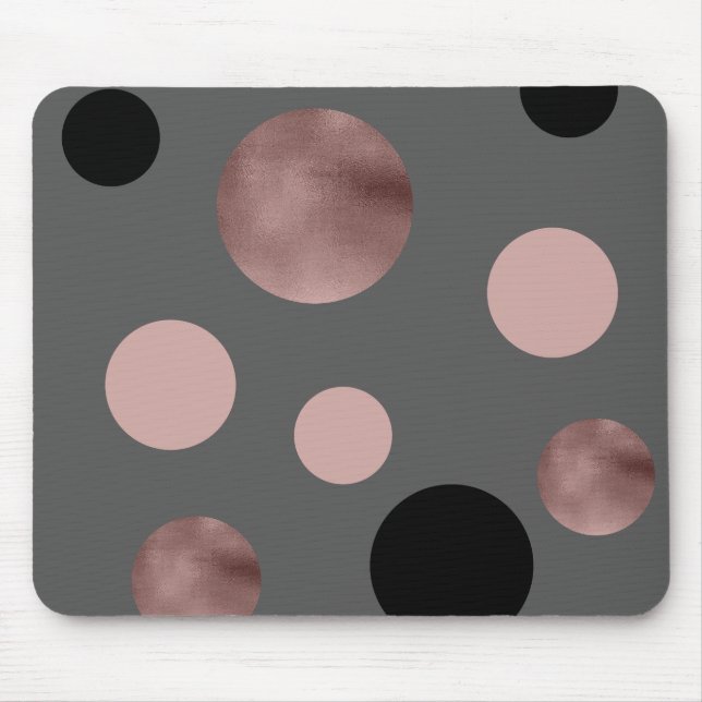 elegant faux rose gold blush pink black circles mouse pad (Front)
