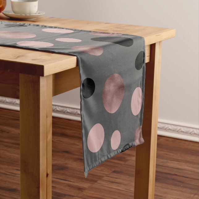 elegant faux rose gold blush pink black circles short table runner (In Situ)