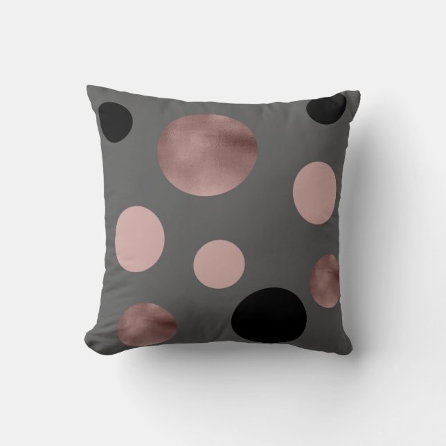 elegant faux rose gold blush pink black circles throw pillow (Front)