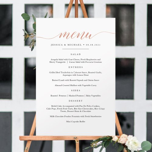 Elegant Faux Rose Gold Calligraphy Menu Sign