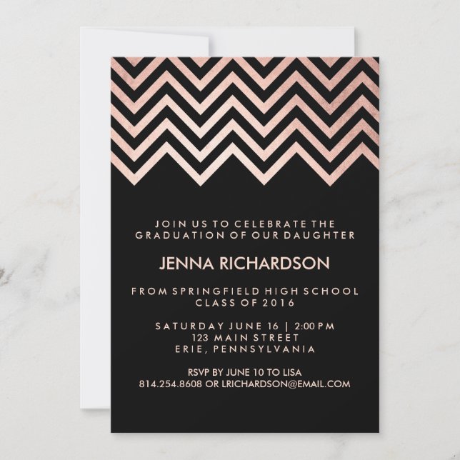 Elegant Faux Rose Gold Chevron Graduation Party Invitation (Front)