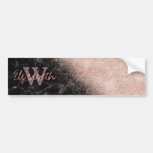Elegant faux rose gold confetti black marble image bumper sticker