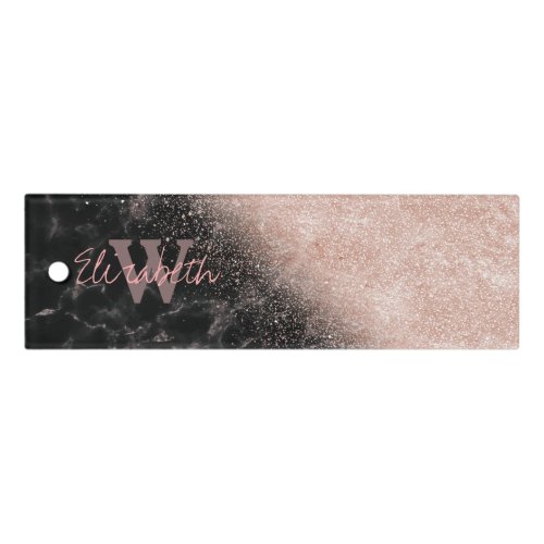 Elegant faux rose gold confetti black marble image ruler