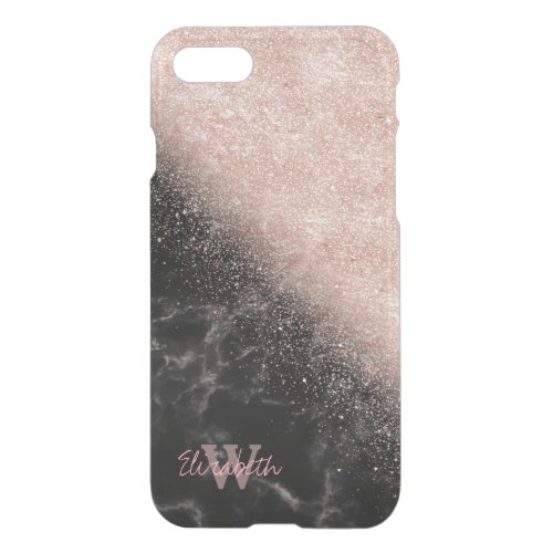 Elegant faux rose gold confetti black marble image iPhone SE87 case