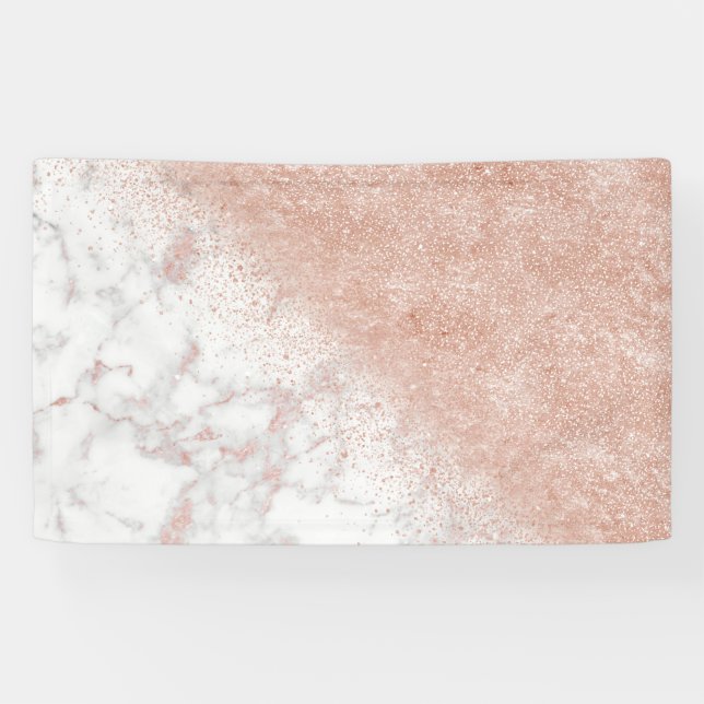 Elegant faux rose gold confetti white marble image banner (Horizontal)