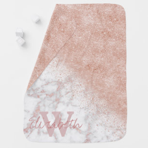 Elegant faux rose gold confetti white marble image swaddle blanket