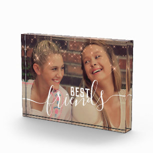 Elegant faux rose gold custom best friends photo block