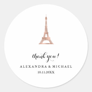 Elegant Faux Rose Gold Eiffel Tower Thank You Classic Round Sticker