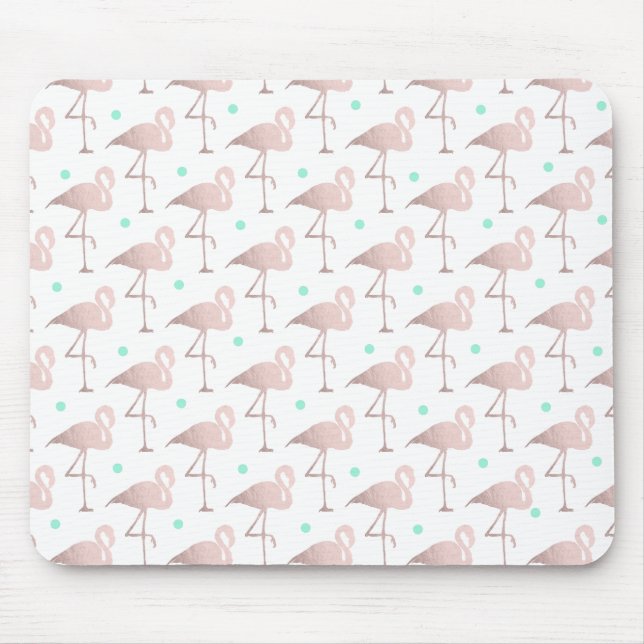 elegant faux rose gold flamingos mint polka dots mouse pad (Front)