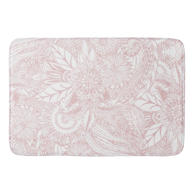 Elegant faux rose gold floral mandala design bath mat (Front)