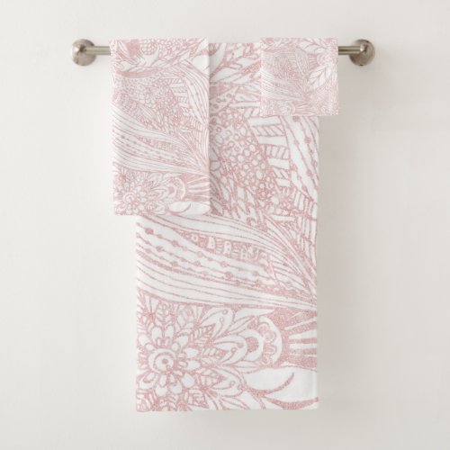 Elegant faux rose gold floral mandala design bath towel set