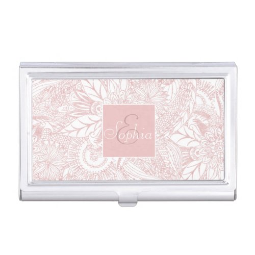 Elegant faux rose gold floral mandala design business card case