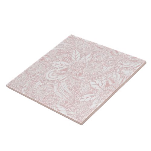 Elegant faux rose gold floral mandala design ceramic tile