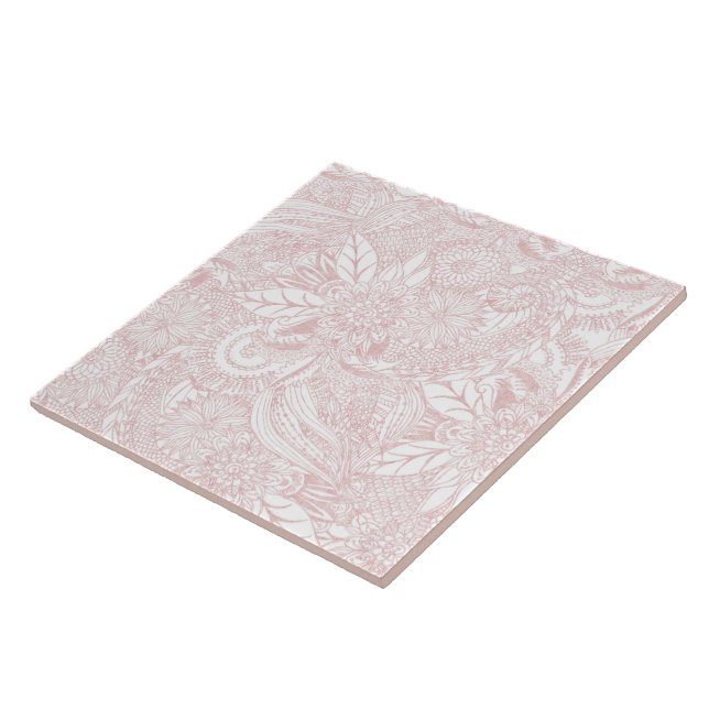 Elegant faux rose gold floral mandala design ceramic tile (Side)