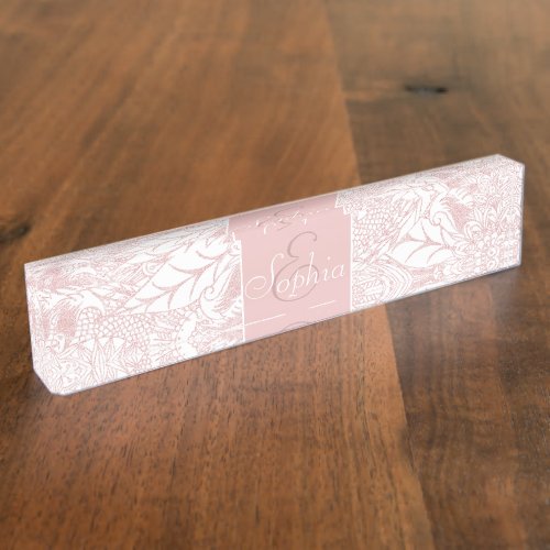 Elegant faux rose gold floral mandala design desk name plate