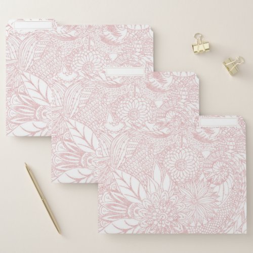 Elegant faux rose gold floral mandala design file folder