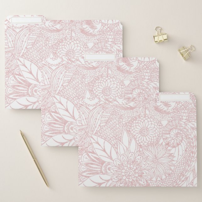 Elegant faux rose gold floral mandala design file folder (Set)