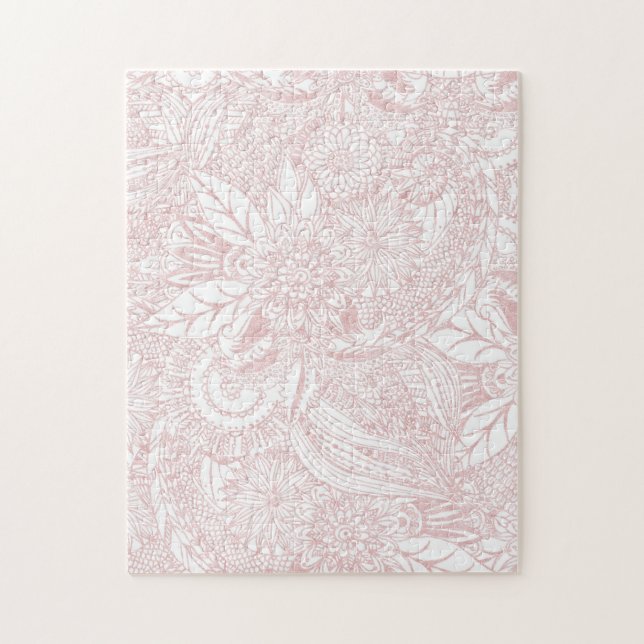 Elegant faux rose gold floral mandala design jigsaw puzzle (Vertical)
