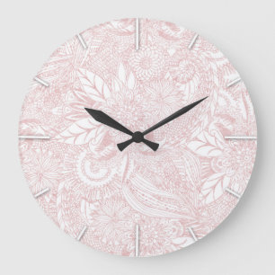 Elegant faux rose gold floral mandala design large clock