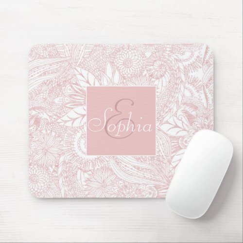 Elegant faux rose gold floral mandala design mouse pad