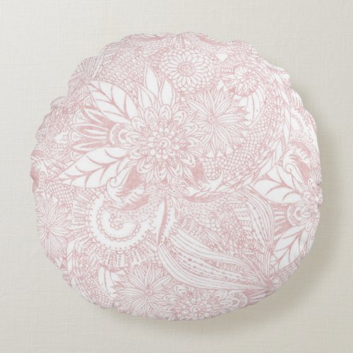 Elegant faux rose gold floral mandala design round pillow