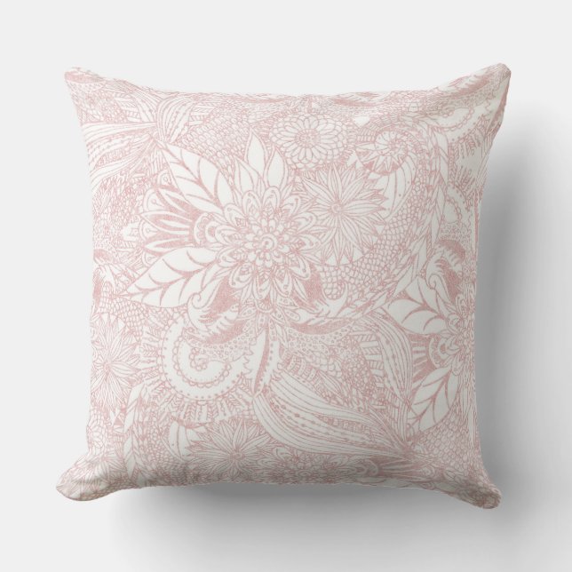 Elegant faux rose gold floral mandala design throw pillow (Front)