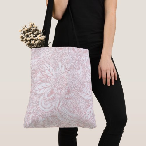 Elegant faux rose gold floral mandala design tote bag