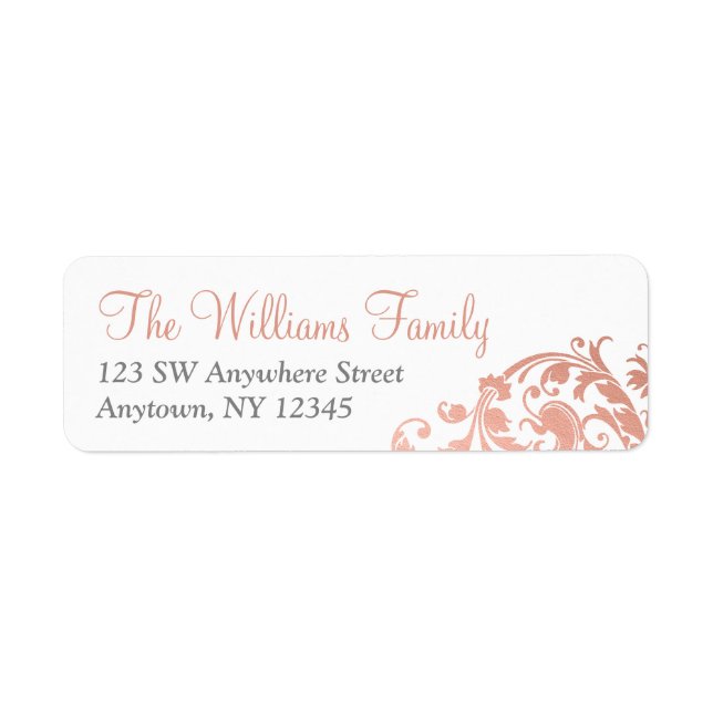 Elegant Faux Rose Gold Flourish Label (Front)