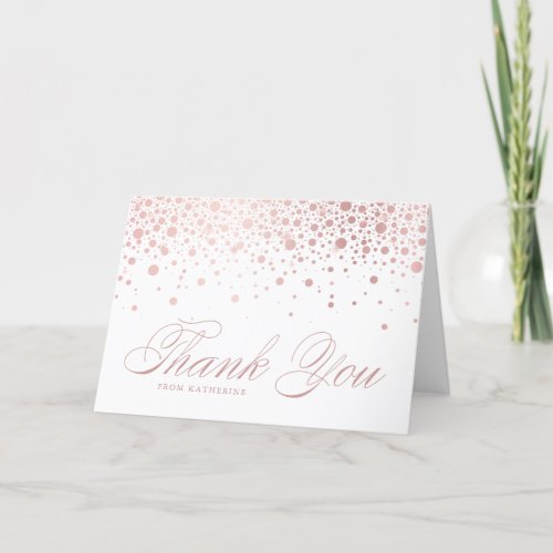 Elegant Faux Rose Gold Foil Confetti Dots White Thank You Card