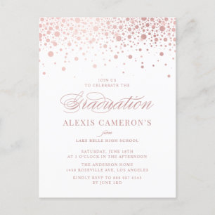 Elegant Faux Rose Gold Foil Confetti Graduation Invitation Postcard