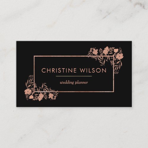 elegant faux rose gold foil floral decor business card