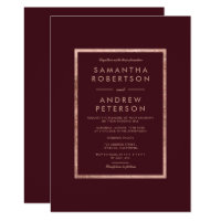 Elegant faux rose gold frame marsala wedding card