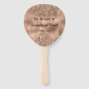 Elegant Faux Rose Gold Glitter and Foil Wedding Hand Fan