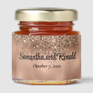 Elegant Faux Rose Gold Glitter and Foil Wedding Honey Jar Favors