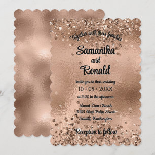 Elegant Faux Rose Gold Glitter and Foil Wedding Invitation
