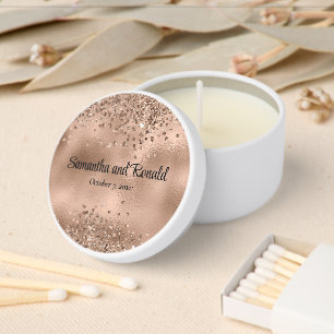 Elegant Faux Rose Gold Glitter and Foil Wedding Mini Candle Favors
