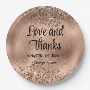 Elegant Faux Rose Gold Glitter and Foil Wedding Paper Plates