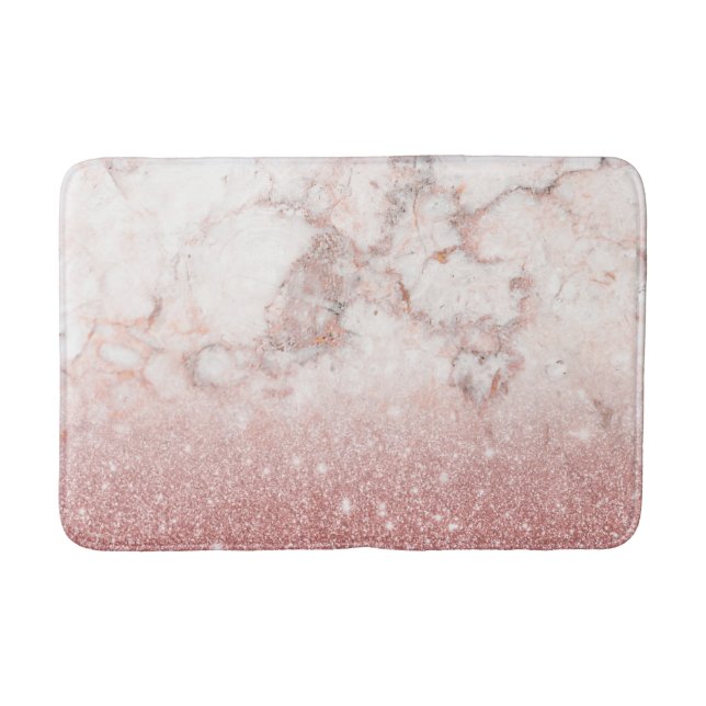 Elegant Faux Rose Gold Glitter White Marble Ombre Bath Mat (Front)