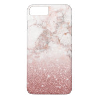 Elegant Faux Rose Gold Glitter White Marble Ombre iPhone 8 Plus/7 Plus Case