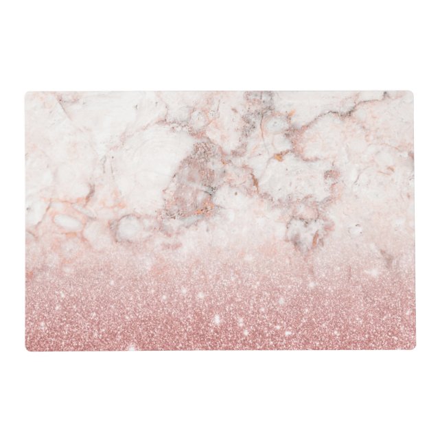 Elegant Faux Rose Gold Glitter White Marble Ombre Placemat (Front)