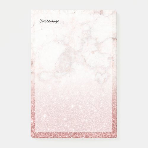 Elegant Faux Rose Gold Glitter White Marble Ombre Post_it Notes