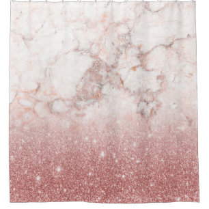 Elegant Faux Rose Gold Glitter White Marble Ombre Shower Curtain